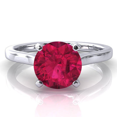 Darci Round Ruby 4 Prong Cathedral Solitaire Engagement Ring-FIRE & BRILLIANCE