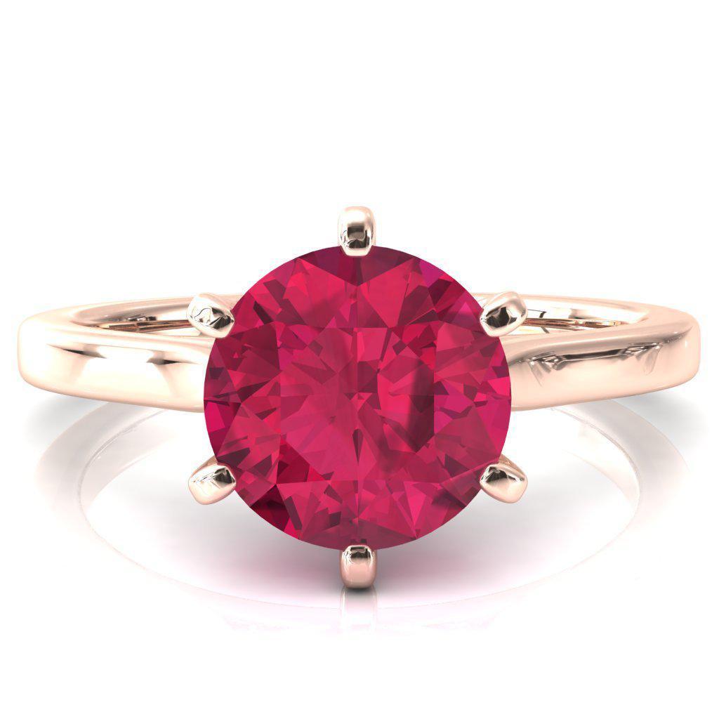 Darci Round Ruby 6 Claw Prong Cathedral Solitaire Engagement Ring-FIRE & BRILLIANCE