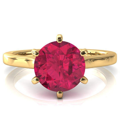 Darci Round Ruby 6 Claw Prong Cathedral Solitaire Engagement Ring-FIRE & BRILLIANCE