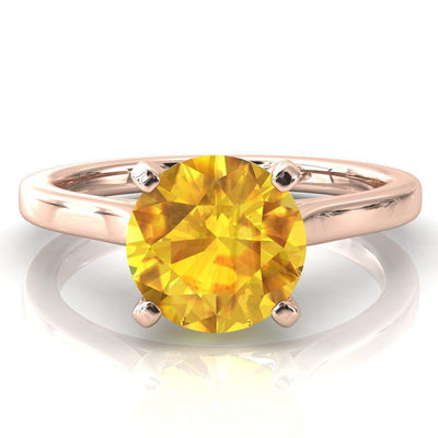 Darci Round Yellow Sapphire 4 Prong Cathedral Solitaire Engagement Ring-FIRE & BRILLIANCE
