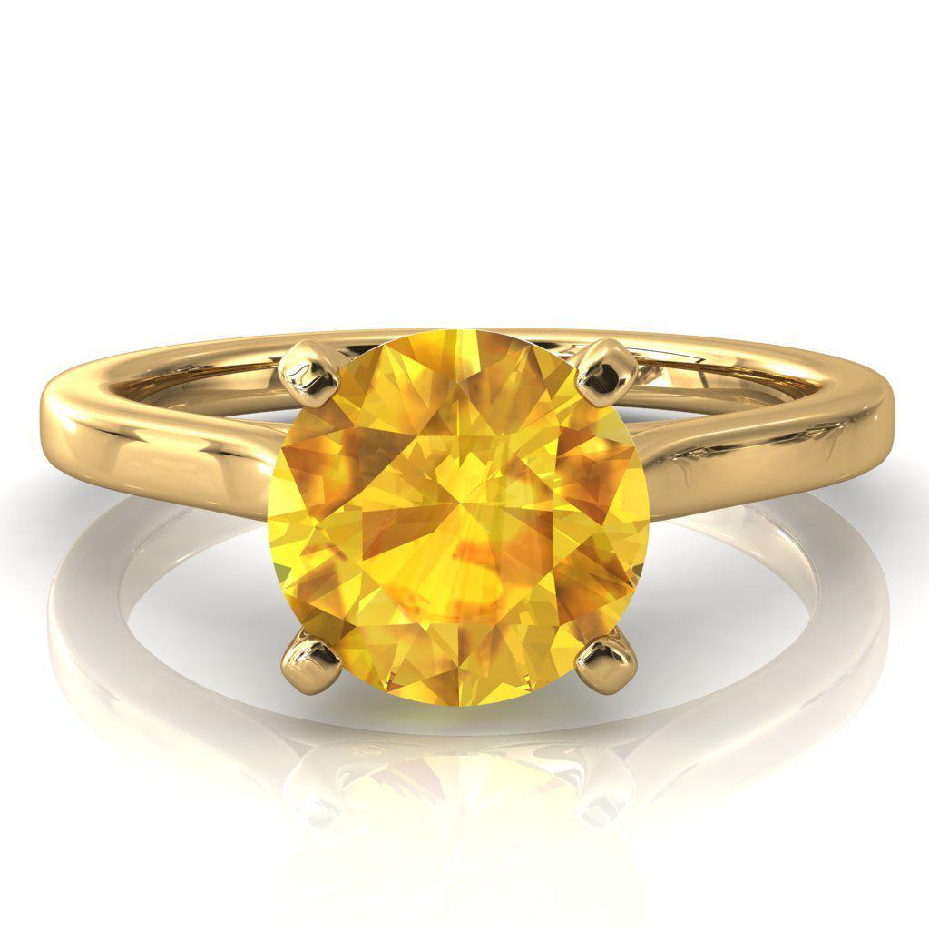 Darci Round Yellow Sapphire 4 Prong Cathedral Solitaire Engagement Ring-FIRE & BRILLIANCE