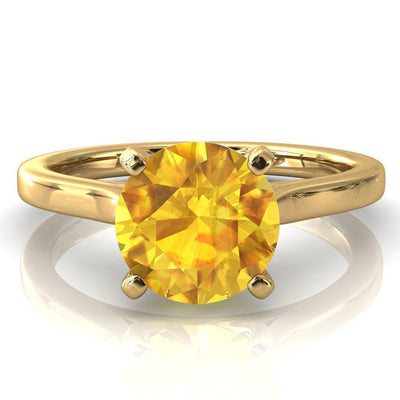 Darci Round Yellow Sapphire 4 Prong Cathedral Solitaire Engagement Ring-FIRE & BRILLIANCE