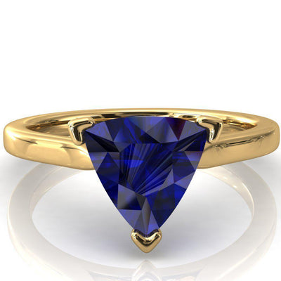Darci Trillion Blue Sapphire 3 Prong Cathedral Solitaire Engagement Ring-FIRE & BRILLIANCE
