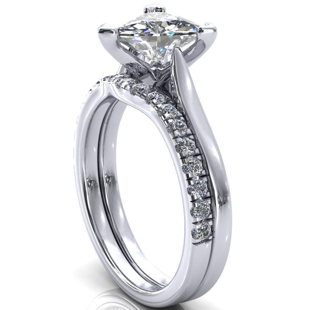 Darci Trillion Moissanite 3 Prong Cathedral Solitaire Engagement Ring-FIRE & BRILLIANCE