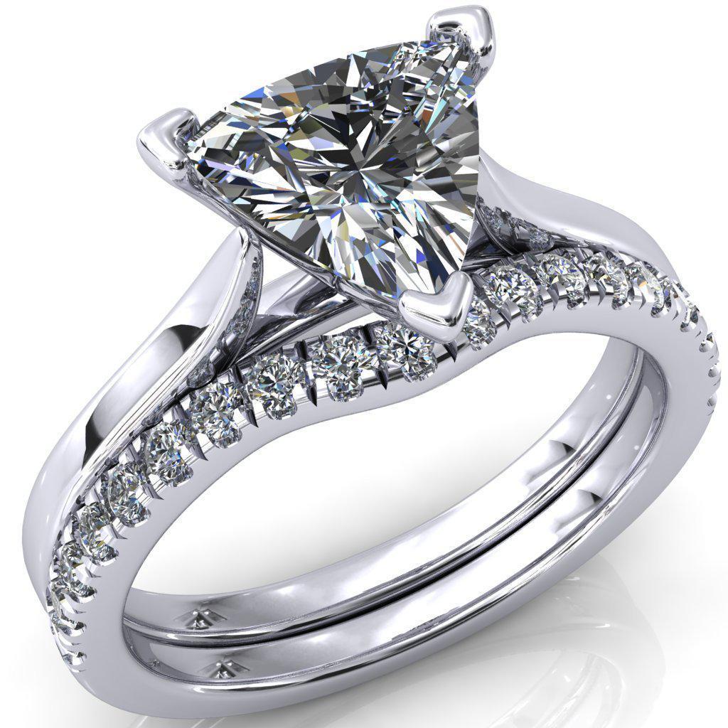 Darci Trillion Moissanite 3 Prong Cathedral Solitaire Engagement Ring-FIRE & BRILLIANCE