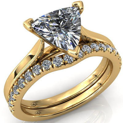 Darci Trillion Moissanite 3 Prong Cathedral Solitaire Engagement Ring-FIRE & BRILLIANCE