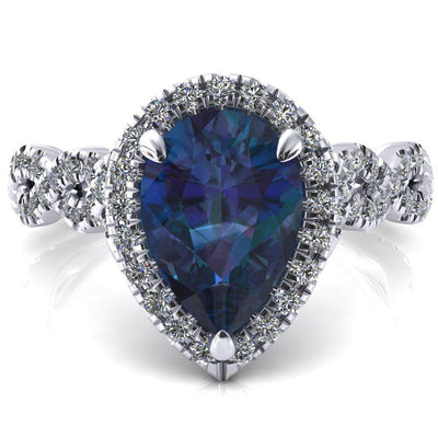 Delaney Pear Alexandrite Halo Diamond 3/4 Infinity Eternity Ring-FIRE & BRILLIANCE