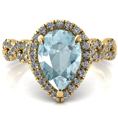 Delaney Pear Aqua Blue Spinel Halo Diamond 3/4 Infinity Eternity Ring-FIRE & BRILLIANCE