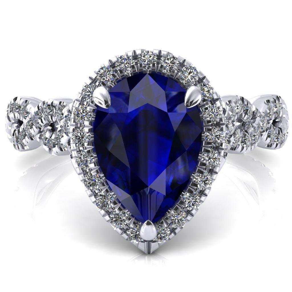 Delaney Pear Blue Sapphire Halo Diamond 3/4 Infinity Eternity Ring-FIRE & BRILLIANCE
