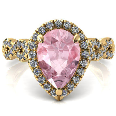 Delaney Pear Pink Sapphire Halo Diamond 3/4 Infinity Eternity Ring-FIRE & BRILLIANCE