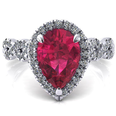 Delaney Pear Ruby Halo Diamond 3/4 Infinity Eternity Ring-FIRE & BRILLIANCE