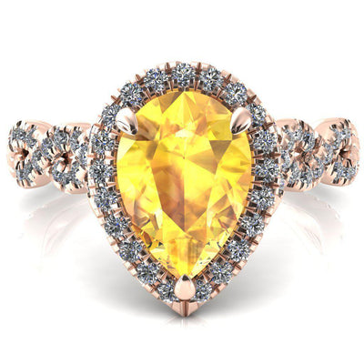 Delaney Pear Yellow Sapphire Halo Diamond 3/4 Infinity Eternity Ring-FIRE & BRILLIANCE