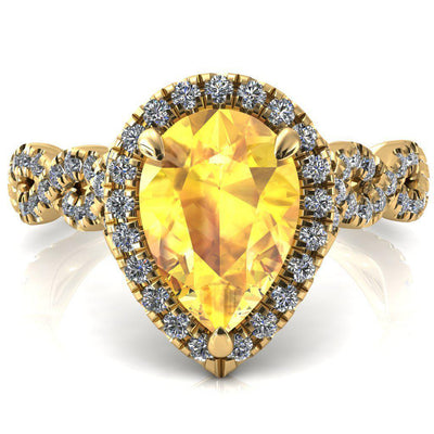 Delaney Pear Yellow Sapphire Halo Diamond 3/4 Infinity Eternity Ring-FIRE & BRILLIANCE