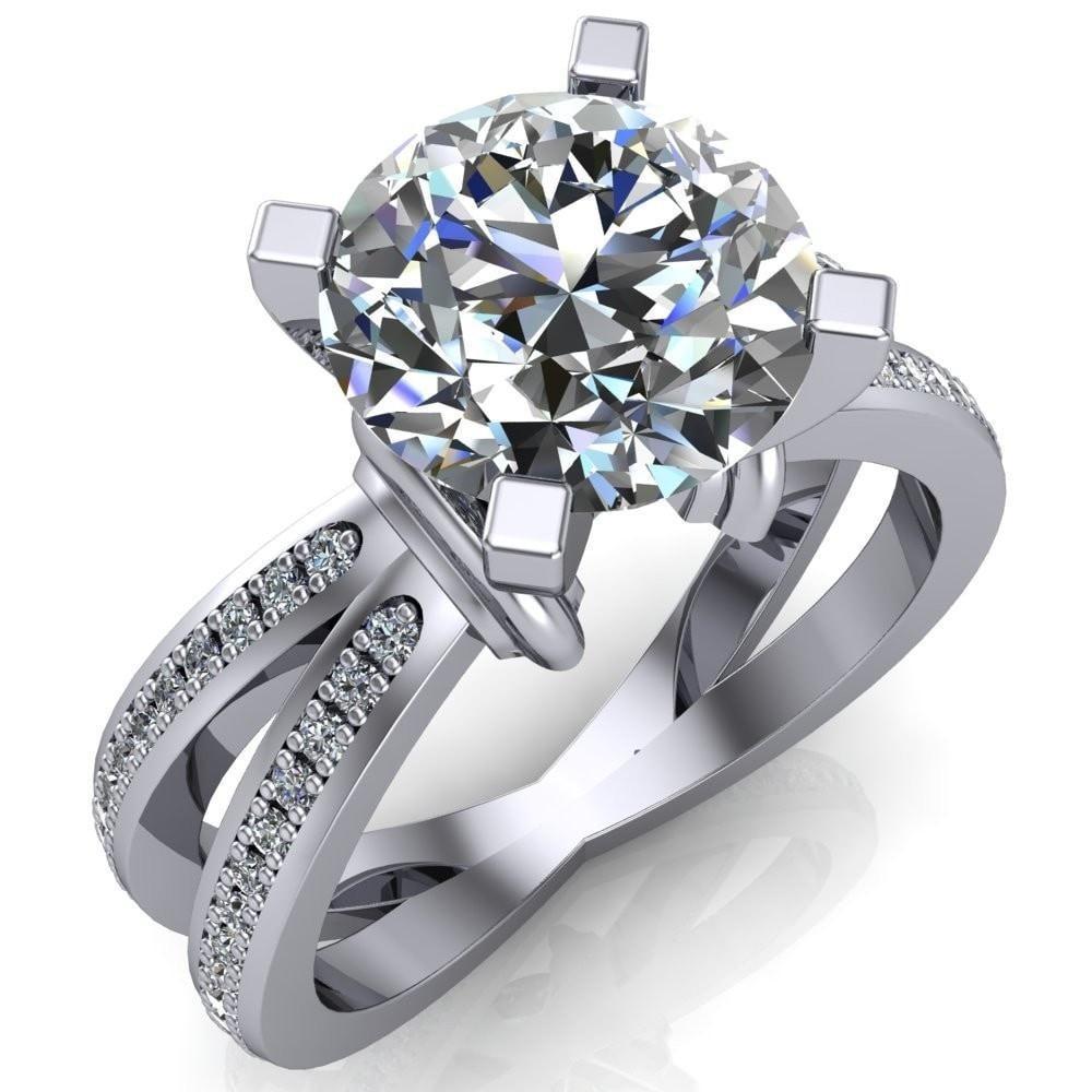 Deor Round Moissanite 4 Prong Split Shank Diamond Channel Set Engagement Ring-Custom-Made Jewelry-Fire & Brilliance ®