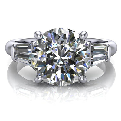 Desi Round Moissanite Double Baguette Diamond Side Engagement Ring-Custom-Made Jewelry-Fire & Brilliance ®