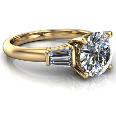 Desi Round Moissanite Double Baguette Diamond Side Engagement Ring-Custom-Made Jewelry-Fire & Brilliance ®