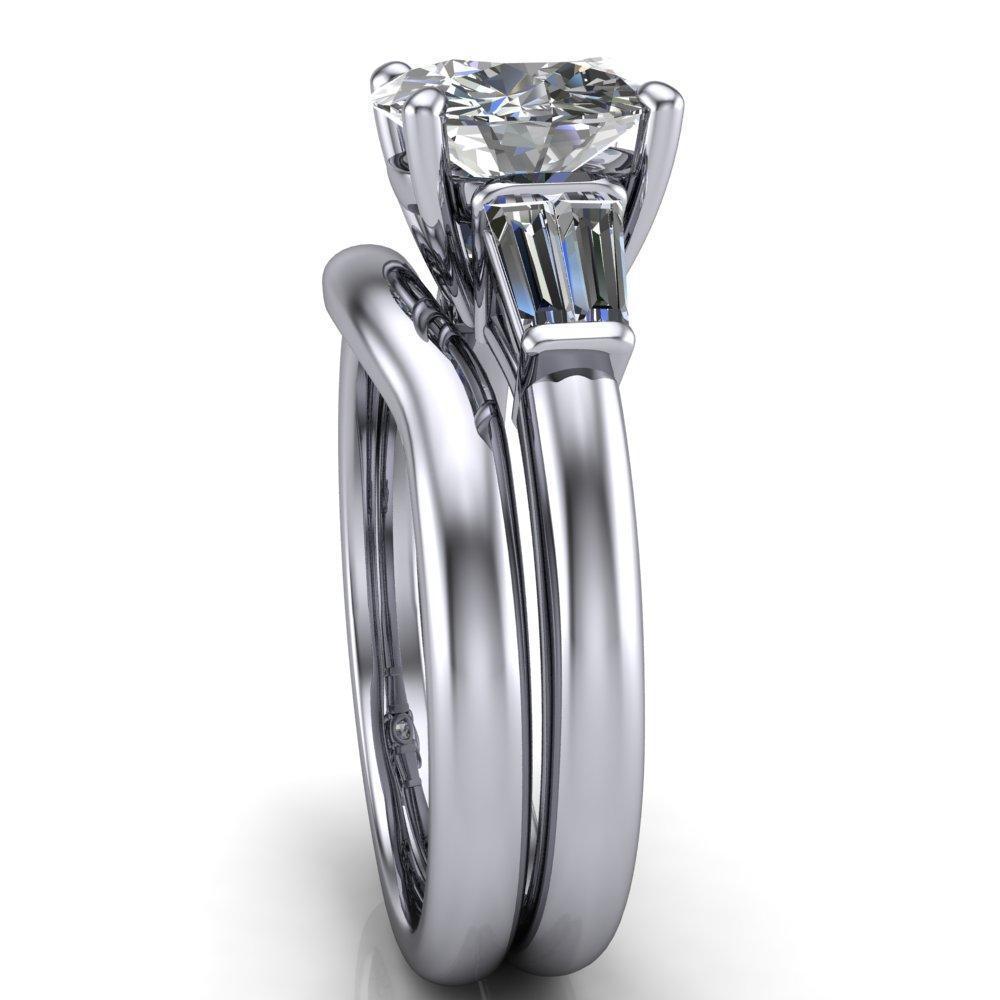Desi Round Moissanite Double Baguette Diamond Side Engagement Ring-Custom-Made Jewelry-Fire & Brilliance ®