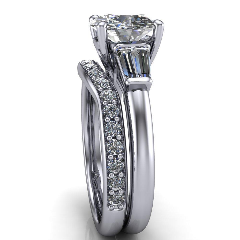Desi Round Moissanite Double Baguette Diamond Side Engagement Ring-Custom-Made Jewelry-Fire & Brilliance ®