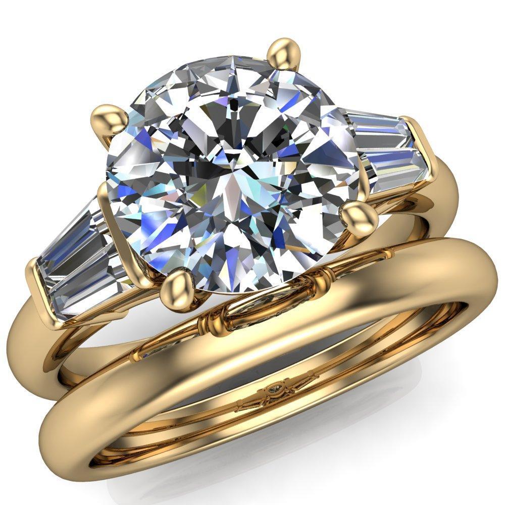 Desi Round Moissanite Double Baguette Diamond Side Engagement Ring-Custom-Made Jewelry-Fire & Brilliance ®