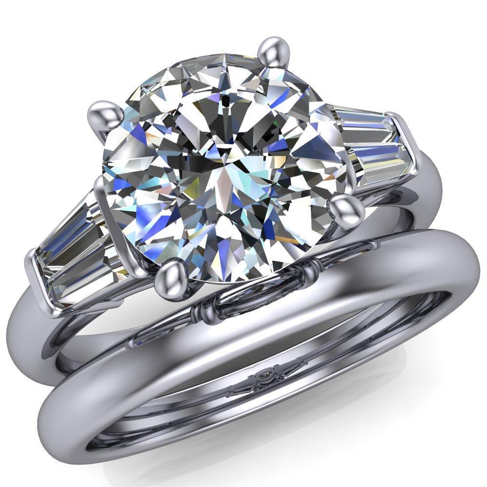 Desi Round Moissanite Double Baguette Diamond Side Engagement Ring-Custom-Made Jewelry-Fire & Brilliance ®