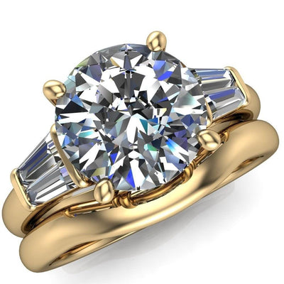 Desi Round Moissanite Double Baguette Diamond Side Engagement Ring-Custom-Made Jewelry-Fire & Brilliance ®