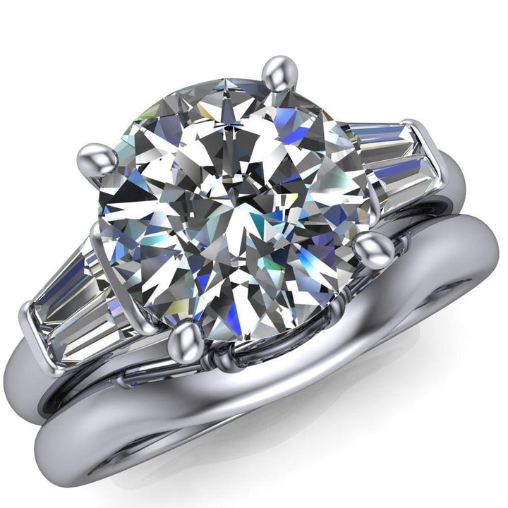 Pave Diamond Band Double Baguette Ring Carat Beaded Edge Pave