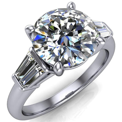 Desi Round Moissanite Double Baguette Diamond Side Engagement Ring-Custom-Made Jewelry-Fire & Brilliance ®