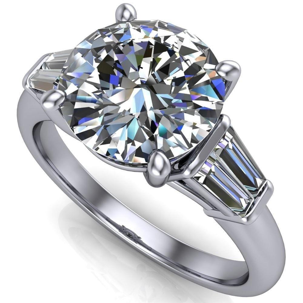 Desi Round Moissanite Double Baguette Diamond Side Engagement Ring-Custom-Made Jewelry-Fire & Brilliance ®