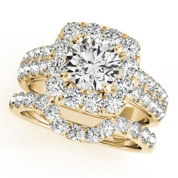 Desire Round Center Stone Double Diamond Side Halo Engagement Ring ...