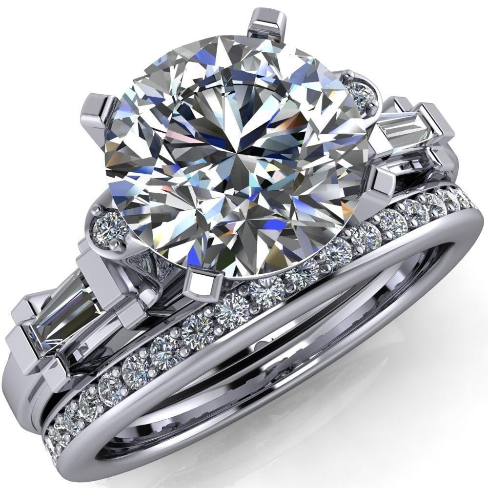 Devona Round Moissanite 4 Prong Baguette Side Engagement Ring-Custom-Made Jewelry-Fire & Brilliance ®