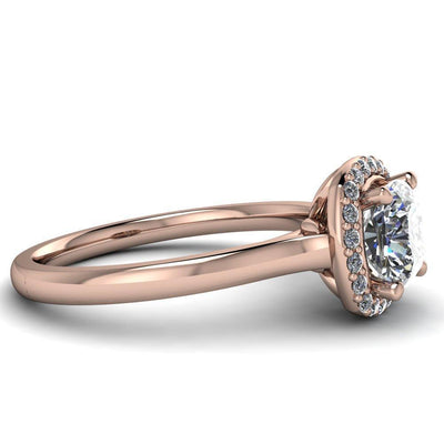 Diana Cushion Moissanite 4 Prong Halo Flower Basket Engagement Ring-Custom-Made Jewelry-Fire & Brilliance ®