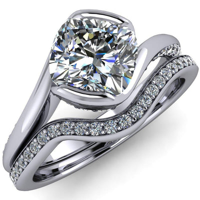 Dietrich Cushion Moissanite Bypass Side Shank Diamonds Engagement Ring-Custom-Made Jewelry-Fire & Brilliance ®