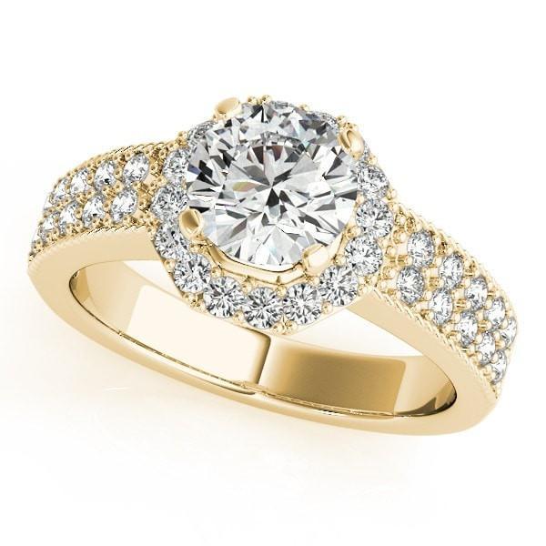 Doll Round Moissanite Diamond Hexagon Halo and Double Shank Ring-Custom-Made Jewelry-Fire & Brilliance ®