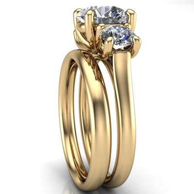 Donna Round Moissanite Classic Cathedral 3 Stone Ring-Custom-Made Jewelry-Fire & Brilliance ®