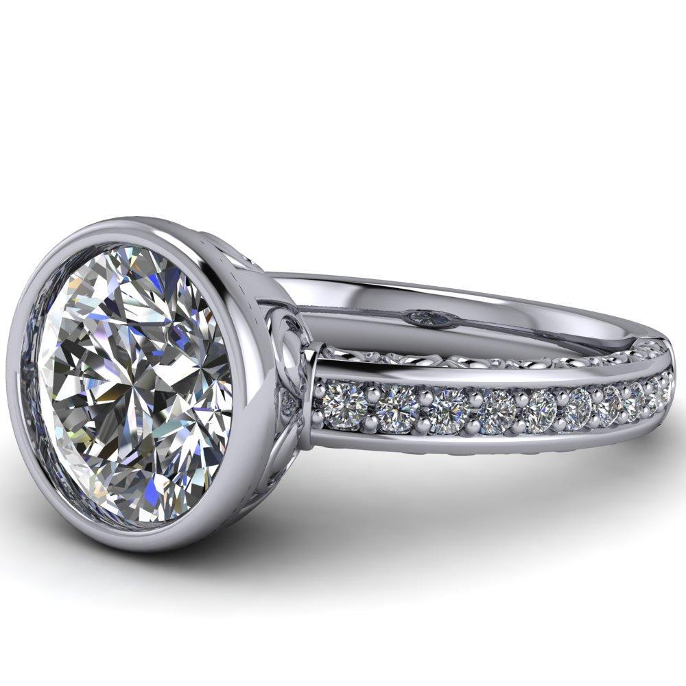 Dorothy Round Moissanite Filigree Bezel and Accent Ring-Custom-Made Jewelry-Fire & Brilliance ®
