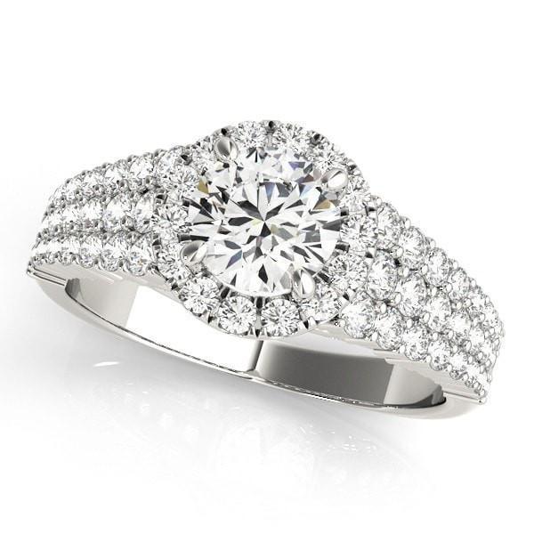 Echo Round Moissanite Triple Diamond Row with Halo Engagement Ring-Custom-Made Jewelry-Fire & Brilliance ®