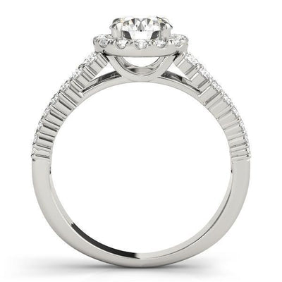 Echo Round Moissanite Triple Diamond Row with Halo Engagement Ring-Custom-Made Jewelry-Fire & Brilliance ®