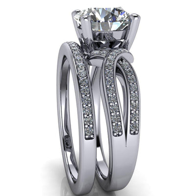 Eden Round Moissanite Diamond Channel Split Shank Ring-Custom-Made Jewelry-Fire & Brilliance ®