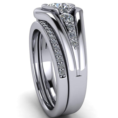 Elaine Round Moissanite Half-Bezel Accent Split Shank Ring-Custom-Made Jewelry-Fire & Brilliance ®