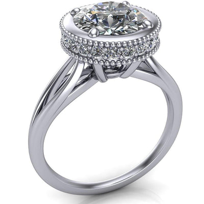 Eleanor Round Moissanite Milgrain Prong Set Royal Diamond Crown Ring-Custom-Made Jewelry-Fire & Brilliance ®