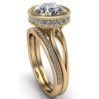 Eleanor Round Moissanite Milgrain Prong Set Royal Diamond Crown Ring-Custom-Made Jewelry-Fire & Brilliance ®