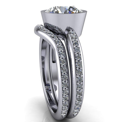 Elena Round Moissanite Bezel Set Classic Solitaire Diamond Shank Ring-Custom-Made Jewelry-Fire & Brilliance ®