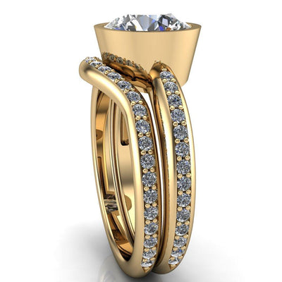 Elena Round Moissanite Bezel Set Classic Solitaire Diamond Shank Ring-Custom-Made Jewelry-Fire & Brilliance ®