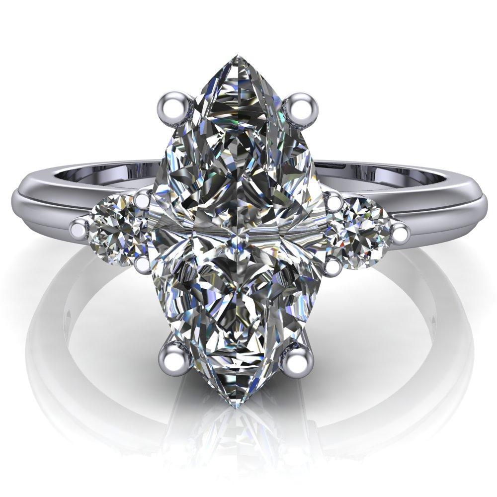 Eleni Marquise Moissanite 4 Prong Side Round Diamonds Engagement Ring-Custom-Made Jewelry-Fire & Brilliance ®