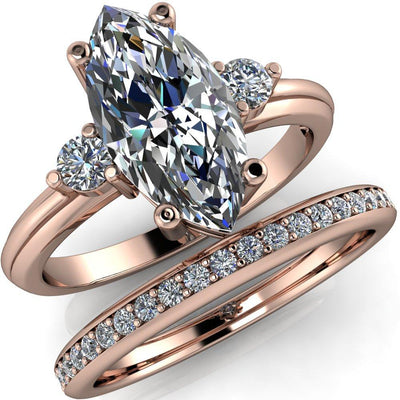 Eleni Marquise Moissanite 4 Prong Side Round Diamonds Engagement Ring-Custom-Made Jewelry-Fire & Brilliance ®