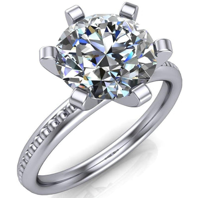 Eleonor Round Moissanite Timeless 6 Prong Milgrain Solitaire Ring-Custom-Made Jewelry-Fire & Brilliance ®