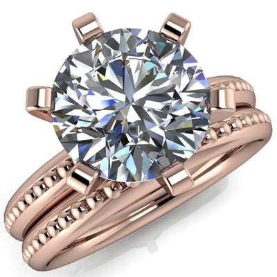 Eleonor Round Moissanite Timeless 6 Prong Milgrain Solitaire Ring-Custom-Made Jewelry-Fire & Brilliance ®