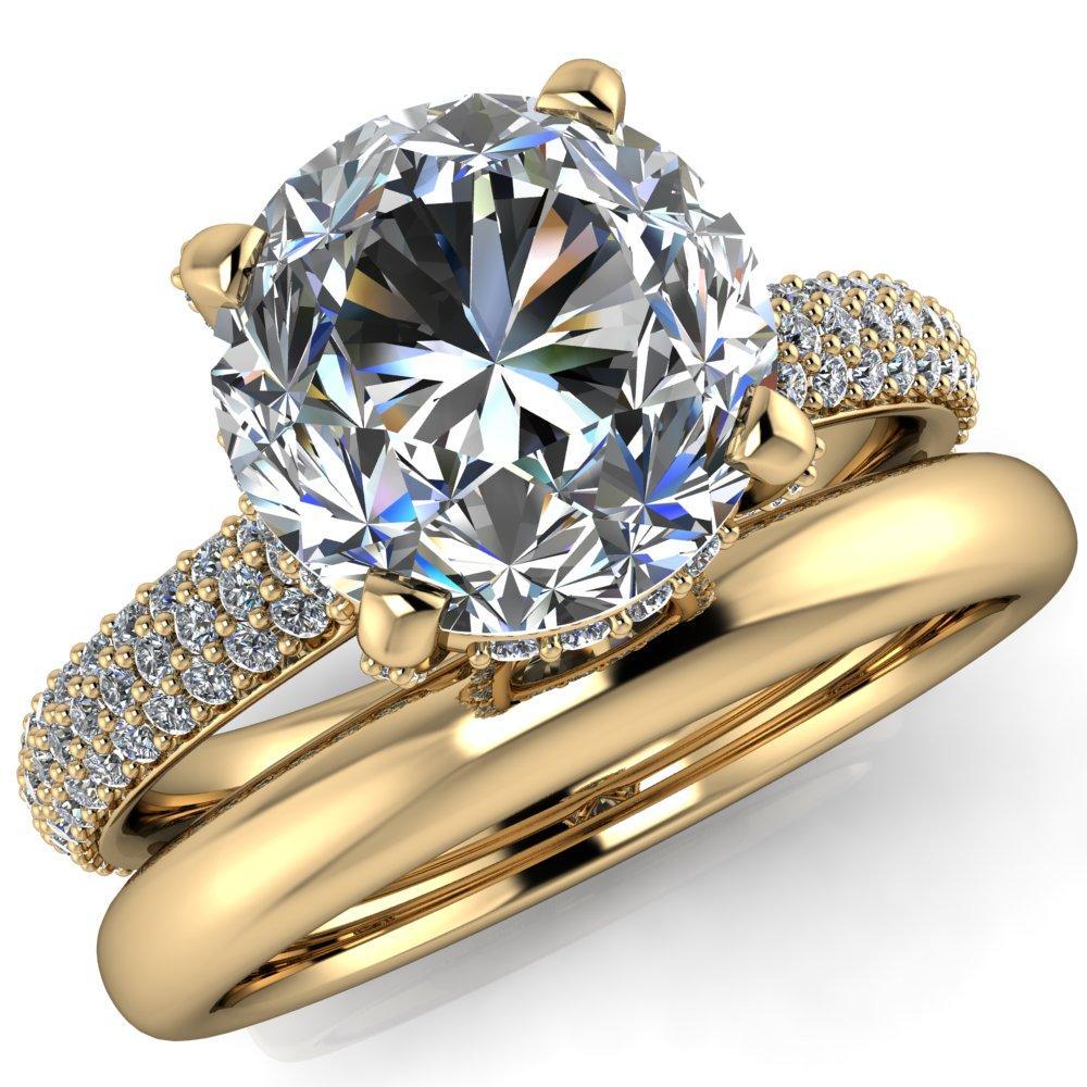 Eliana Round Moissanite Milgrain Halo and Fully Flushed Diamond Ring-Custom-Made Jewelry-Fire & Brilliance ®