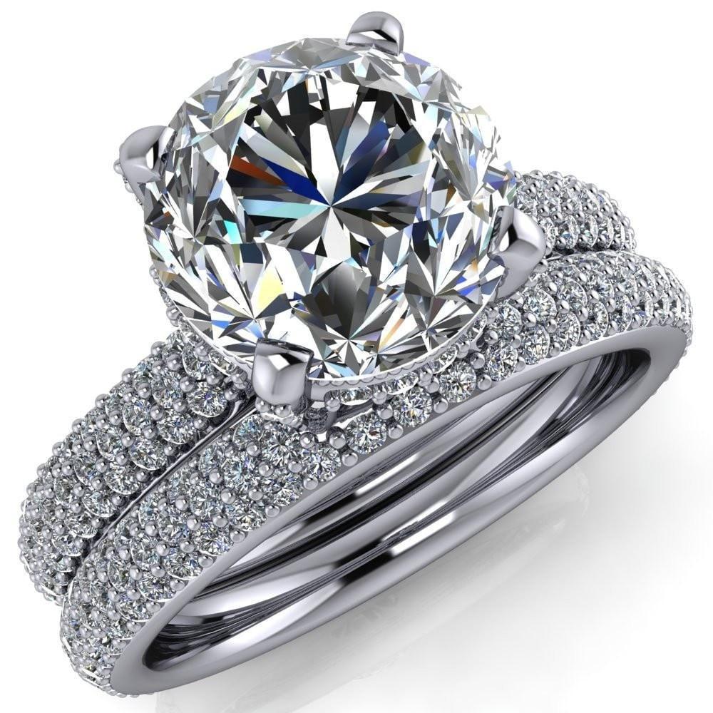 Eliana Round Moissanite Milgrain Halo and Fully Flushed Diamond Ring-Custom-Made Jewelry-Fire & Brilliance ®