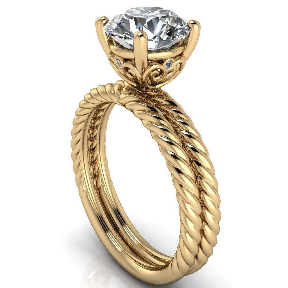 Elise Round Moissanite Rope and Filigree Design Quad Diamond Bezels Ring-Custom-Made Jewelry-Fire & Brilliance ®